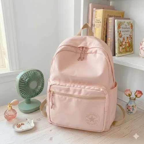 Mochila Da Marca Converse Rosa no tom pastel Claro Linda Estilosa Espaçosa