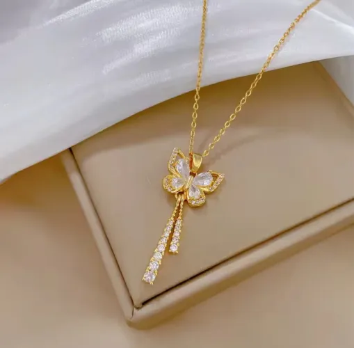 Colar Feminino Borboleta Aço Inoxidável Banhado a ouro Semijoia