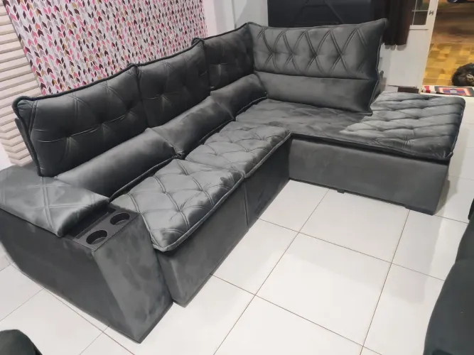 Estofado Portugal Tecido veludo Dimensão 2.60 x 2 .m<br>. Com chaise