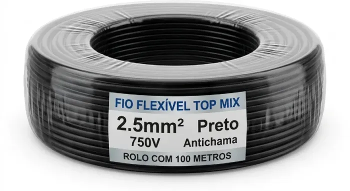 Fio Cabo Elétrico Flexível 2.5mm Top Mix Rolo 100m Preto
