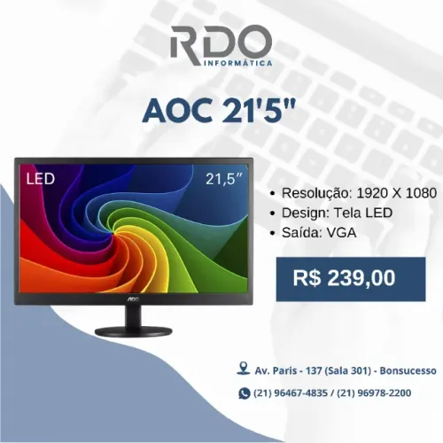 Monitor AOC 21,5? LED Full HD VGA 1920x1080 - Monitor de alta resolução