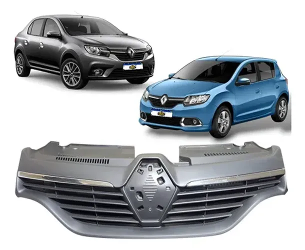 Grade Radiador Sandero Logan 2014 15 16 17 18 2019 Cromada Preto Friso Cromado