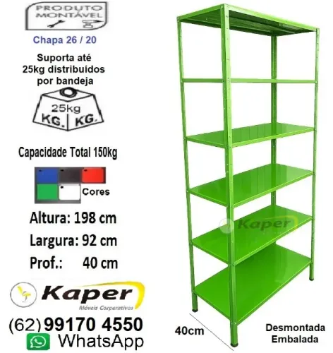 Estante de aço / Prateleira P-40CM COLOR ( Novo ) Preta, Verde, Azul, Vermelha, Branca