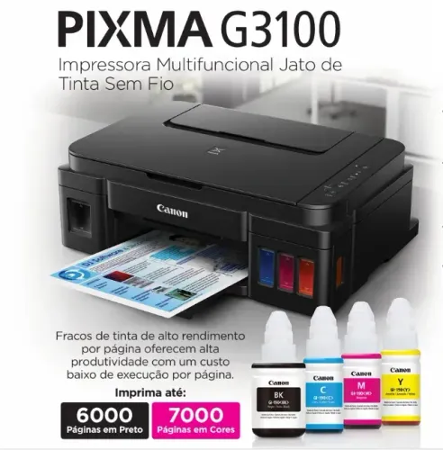 Impressora Multifuncional, Canon, Mega Tank G3100, Tanque de Tinta, Wi-Fi, Preto
