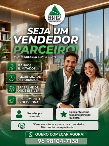 Vendedor Trabalho Remoto e Presencial Comissão Atrativa
