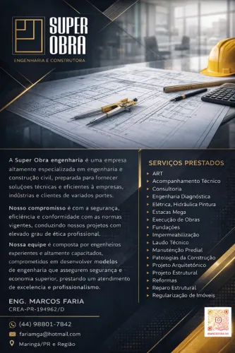 Engenheiro Civil - acompanhamento tecnico, ART´s e execução