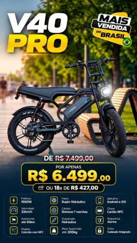 Bicicleta Elétrica Inow V40 Pro 1000W | 18x R$ 427
