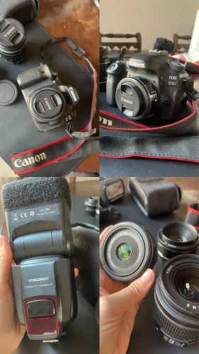 Kit completo Canon80D + 3 lentes 50mm 24mm e 18-55mm + Flash e baterias originais