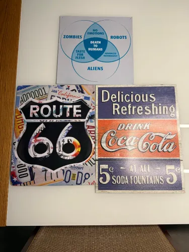 Lote 3 Placas Decorativas Metal Route 66 Coca Cola Vintage Parede Usado