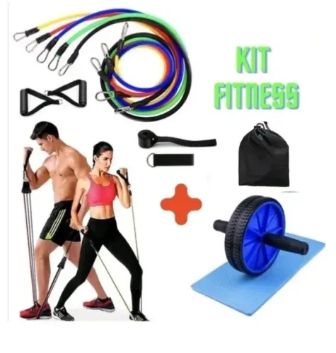 Kit fitness : elásticos + roda abdominal
