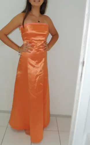 Vestido festa laranja longo casamento formatura 15 anos