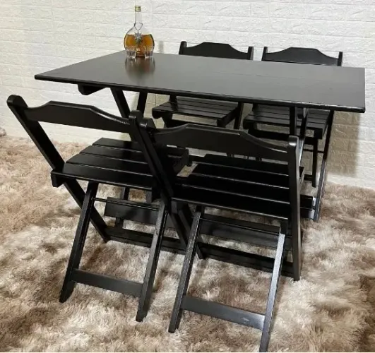 Conjunto dobrável 120x70 com 4 Cadeiras, Madeira