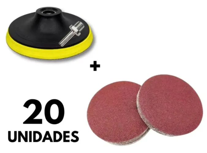 KIT SUPORTE ADAPTADOR DISCO COM BOINA VELCRO 20 LIXAS 