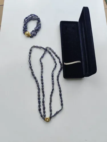 Conjunto colar e pulseira de Tanzanita com ouro