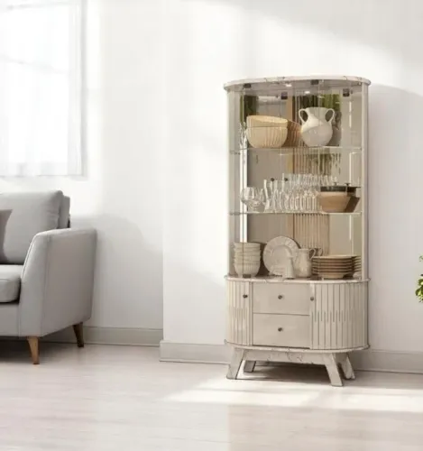 Cristaleira madetec Calacata/Off White (gett moveis)