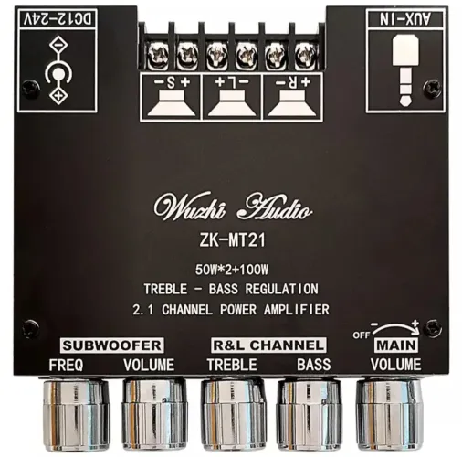 Amplificador de Áudio 2.1 Canais 50W x 2 + 100W Wuzhi Audio ZK-MT21