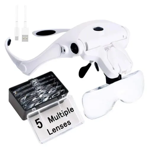 Lupa de Cabeça óculos Profissional com 5 lentes e 2 LEDs recarregáveis