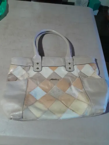 Bolsa-em  couro Feminina Patchwork Bege