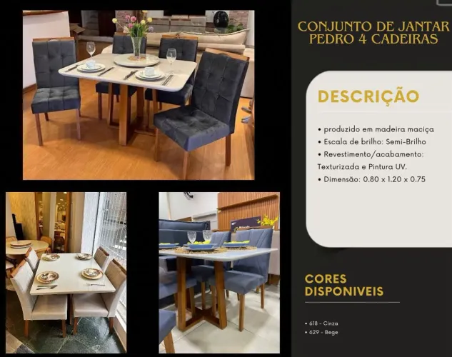 Mesa de Jantar 120x80 Com 4 Cadeiras