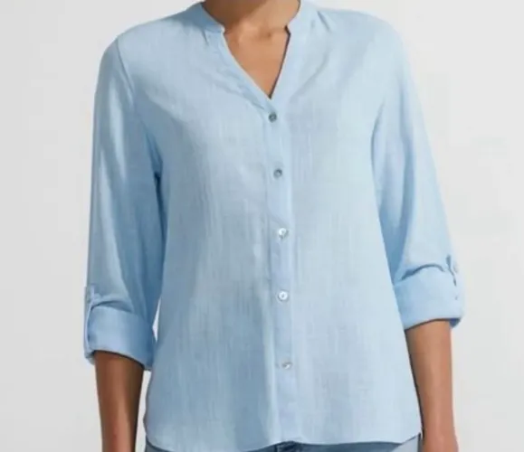 Camisa em Linho com Gola Padre Azul