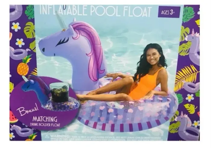 Boia Inflável + Porta Copo Inflável Unicórnio Sun Pleasure