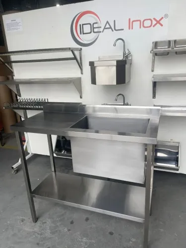 Pia inox industrial com 1 cuba tipo tanque - com prateleira lisa