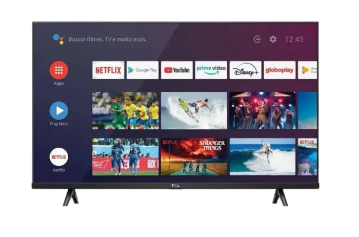 Smart TV 32" Semp TCL Hd 32S615, s/ Bordas, Wifi, Bluetooth, Google Assistant e Android TV