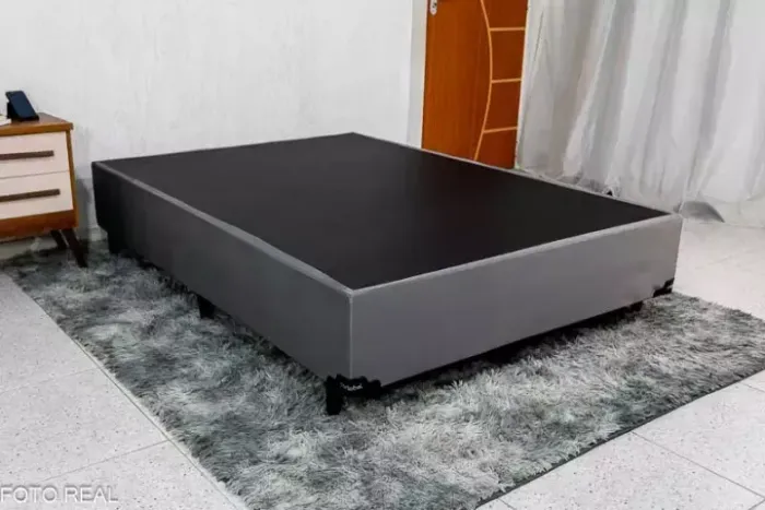 *(ENTREGA GRÁTIS) Base Box casal Suede Cinza