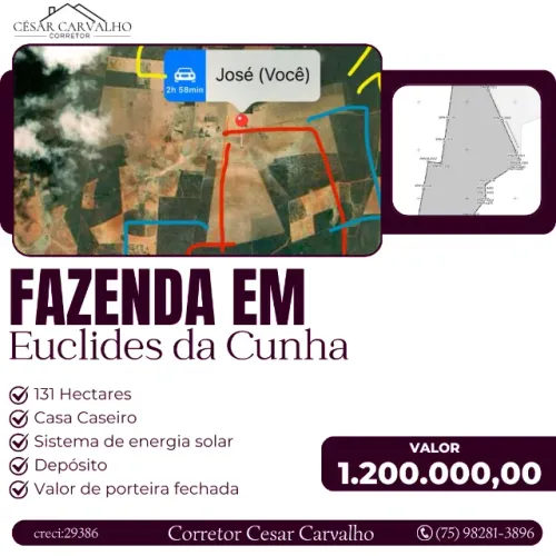 FAZENDA EM EUCLIDES DA CUNHA- 131 HECTARES