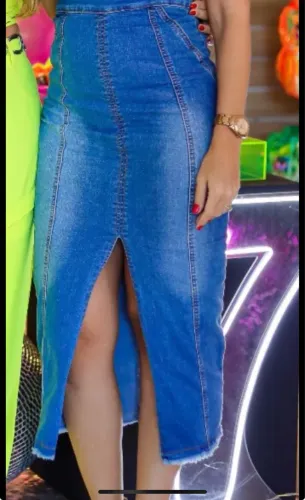 Saia jeans cintura alta