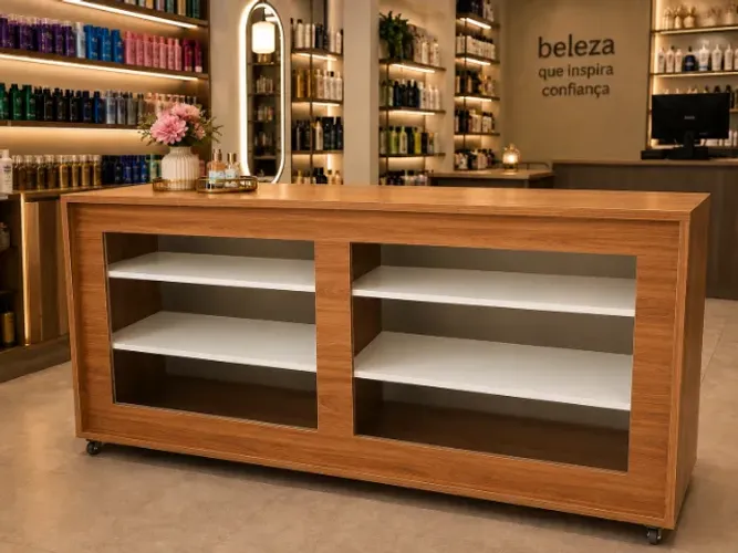 Balcao de vendas 2,27mx0,50cm com rodinhas em mdf alto padrão