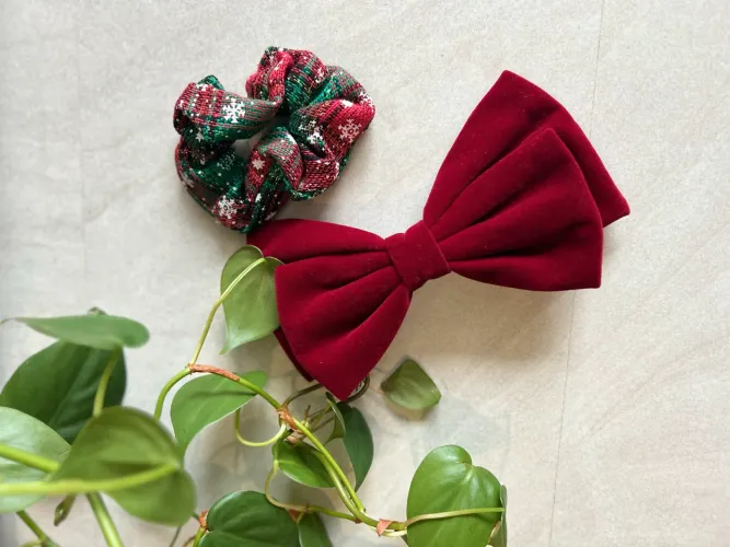 Laço Natalino Vermelho com Scrunchie - Natal