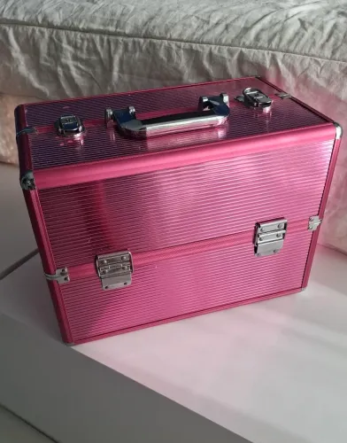 Maleta de Maquiagem Profissional Rosa Alumínio Grande