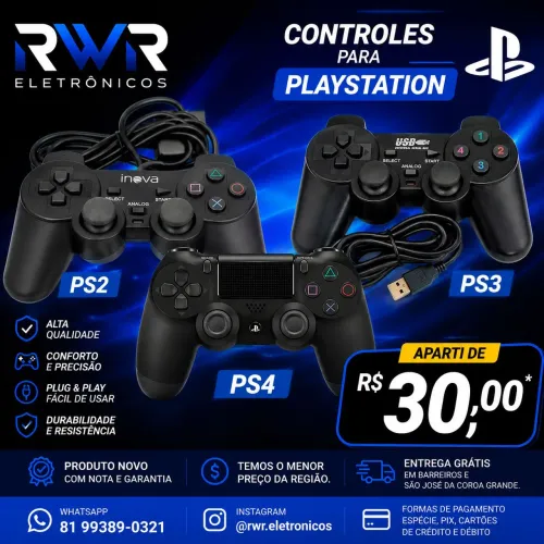 Controle para PS4 - PS3 - PS2 - PC 'Entrega Grátis' (RWR SOM)