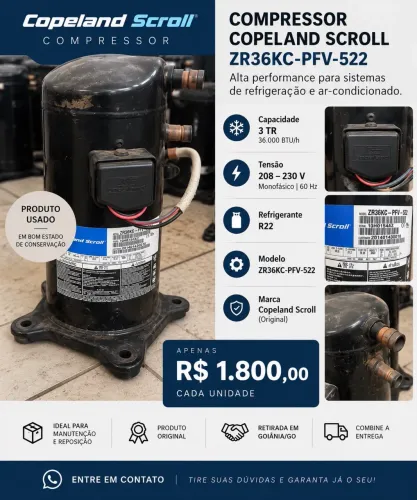 COMPRESSOR COPELAND SCROLL ZR36KC-PFV-522 ? R$ 1.800