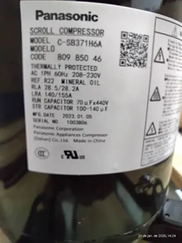 COMPRESSOR SCROLL PANASONIC C-,S8371H6A R22 220v