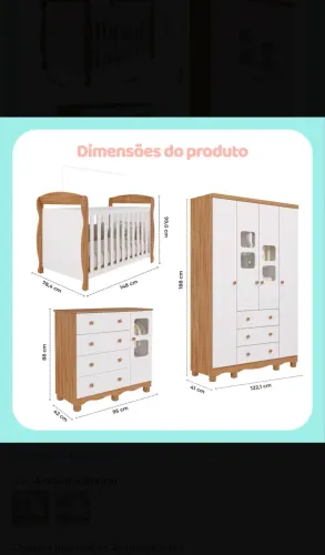 Quarto bebê berço marquesa 3 em 1 cômoda e guarda roupa 4 portas