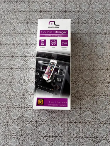 SUPORTE VEICULAR 360° COM CARREGADOR USB DUPLO MULTILASER DOUBLE CHARGER 2 EM 1 - NOVO