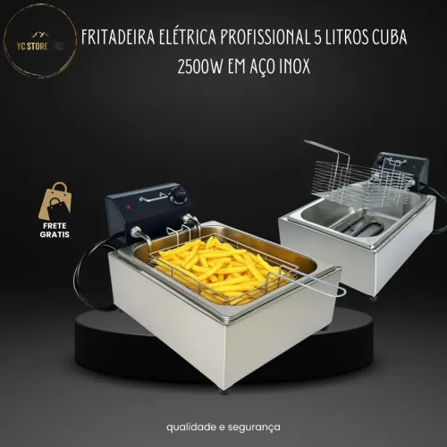 Fritadeira Elétrica Profissional 5 Litros Cuba 2500W em Aço Inox