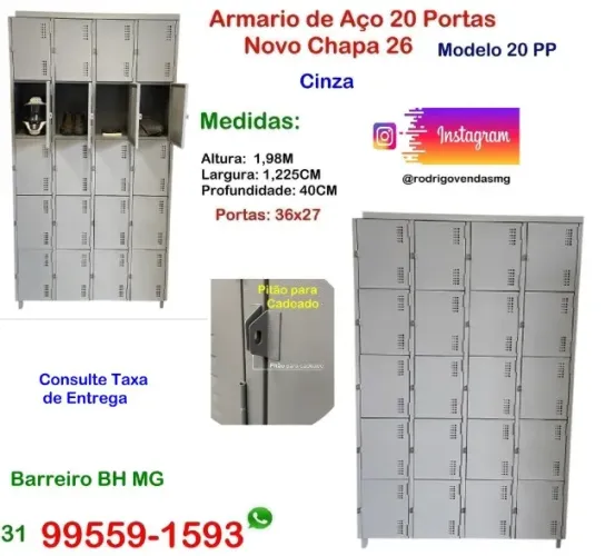 Armário de aço roupeiro 20 portas Novo escaninho academia indústria moveis loja vestiário