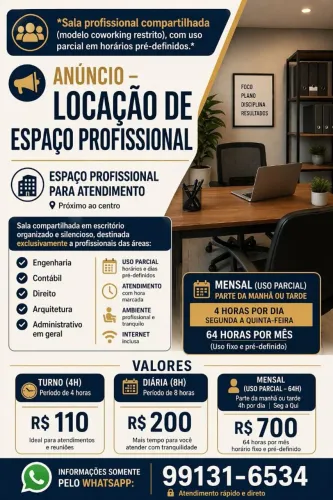 Locação de espaço profissional 