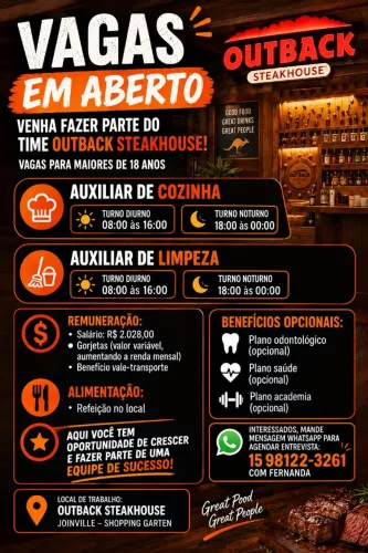 Vagas restaurante Outback Steakhouse Joinville