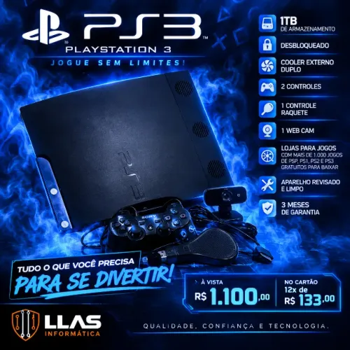 Playstation 3 Desbloqueado - 1TB de Memoria - 2 Controles