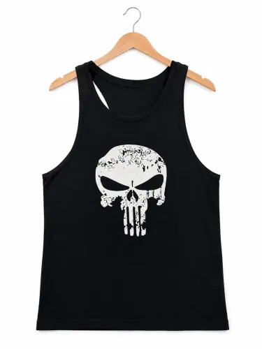 Regata Caveira Skull Masculina Preta Estilo Rock Academia