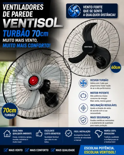 Ventilador de parede TURBÃO 70cm - MUITO POTENTE