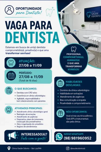 Vaga para dentista (repor férias)