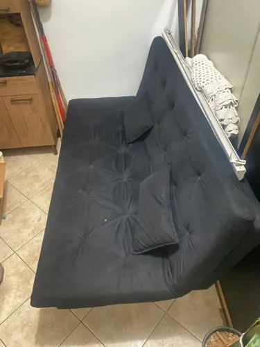 Sofá-cama com baú 3 lugares 1,80m preto