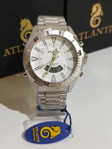 Relógio Atlantis original masculino digital analógico prata fosco