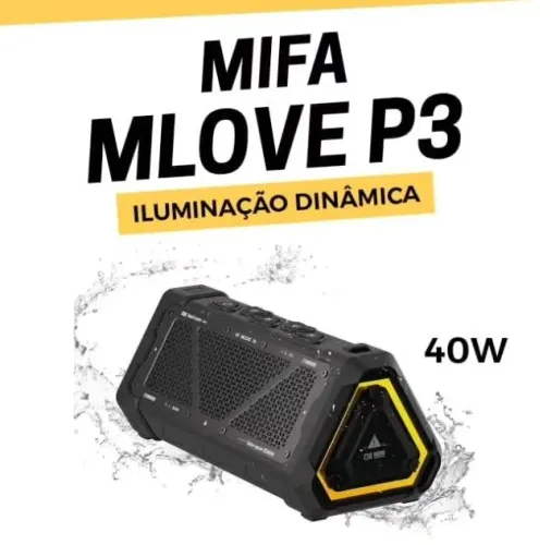 Caixa de Som Bluetooth Mifa MLOVE P3, Preto e Amarelo, 40W