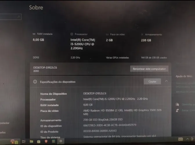 Notebook de mesa com I5